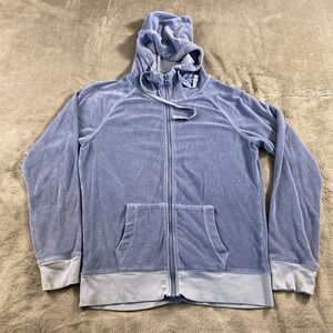 Earth Yoga Hoodie Women L Blue Full Zip Organic Cotton Terry Sustainable Pockets